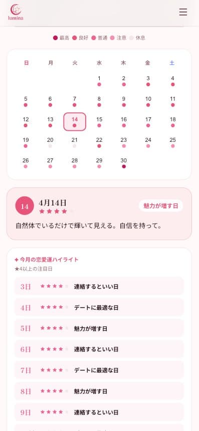 今月の恋愛運カレンダー