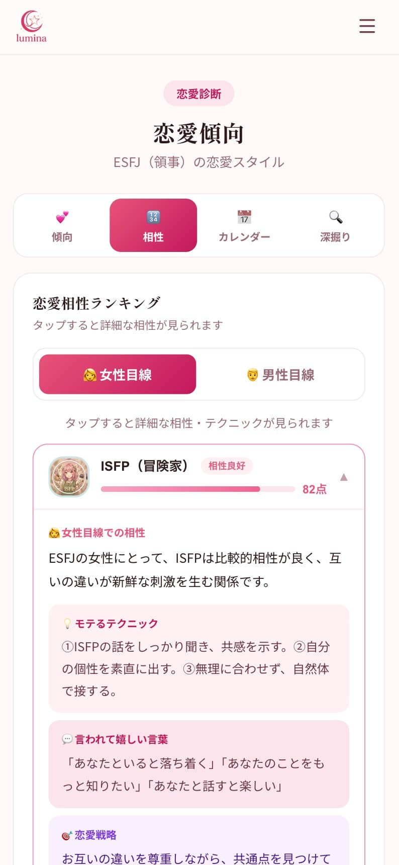 恋愛傾向の詳細